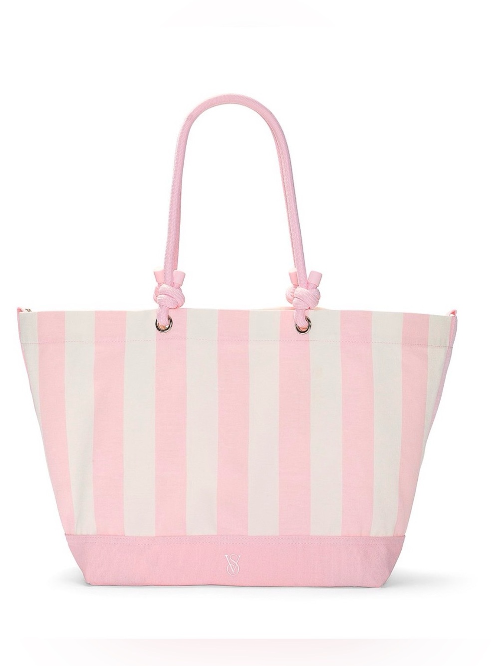 NWT Victoria’s Secret Pink White Stripe Canvas Beach Rope Handle Tote Bag
